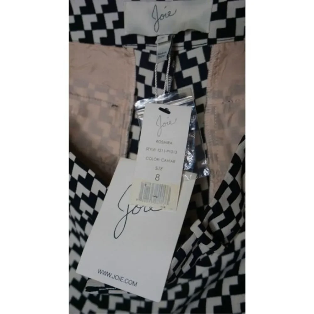 Joie Women's Rosmira Caviar Sz 8 Black & White Straight Leg Geometric Dress Pant